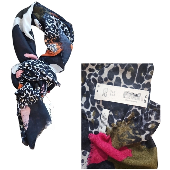 Anna & Ava Animal Print scarf Multi Colorblock Leopard Oblong NWT - Picture 6 of 7